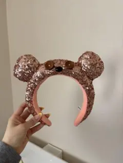 クマ耳デザイン カチューシャ ピンク スパンコール