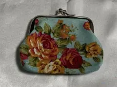 新品未使用　フローラルプリントがま口財布【ブルー系】スモールウォレット