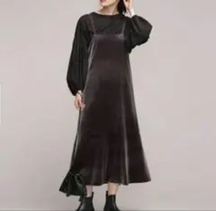 ナノユニバース ベロアキャミワンピース 36チャコール ブラウン　ストレッチ