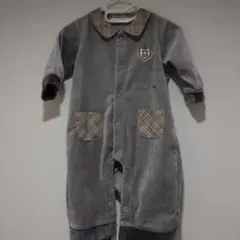 ベベ チェック柄ロンパース グレー