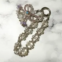 花モチーフ パールビーズ ストラップ
