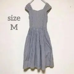 【ヌー　nu】M ワンピース　ロングワンピ　ストライプ袖なし可愛いレディース