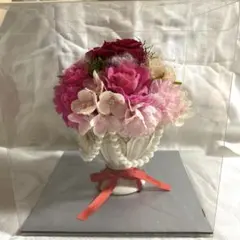 造花アレンジメント ピンク系　透明ケース付き