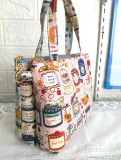 双子ポーチWファスナー猫柄３色持ち手付き2wayミニトート・コットン こばやし