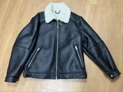 R*A様 ZARA ボア襟付き黒レザージャケット ブラック 42サイズ