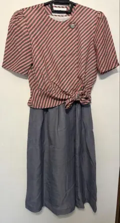 昭和レトロ⭐︎Junefum Onward ピンクとグレーのストライプ　ワンピース