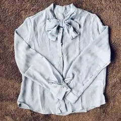 シーイン ボウタイブラウス 水色 オフィス