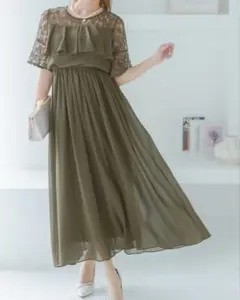 結婚式　参列ドレス　カーキ　S