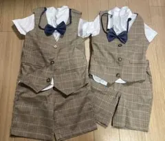 チェック フォーマル100cm 120cm 七五三　結婚式　半袖　兄弟お揃い