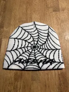 クモの巣柄 ニット帽 白黒