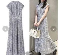 美品FRAY I.D フレイアイディー プリーツプリントワンピース グレー