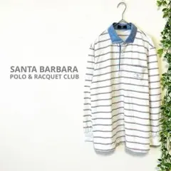 【SANTA BARBARA】長袖　ポロシャツ　白　ボーダー　薄手　ゆったり　L