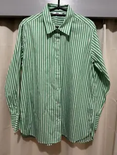 UNIQLO ストライプ 長袖シャツ グリーン L