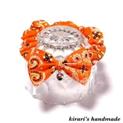 No.114 猫の首輪(ペイズリー柄・オレンジ)サイズ調整可能