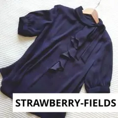 STRAWBERRY-FIELDS ラッフルリボンブラウス 洗濯可 ネイビー 紺のサムネイル