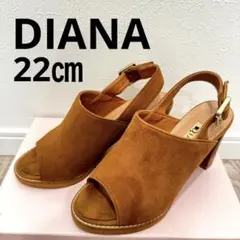 ダイアナ　サンダル　バックストラップ　8cm　ヒール　オープントゥ　キャメル