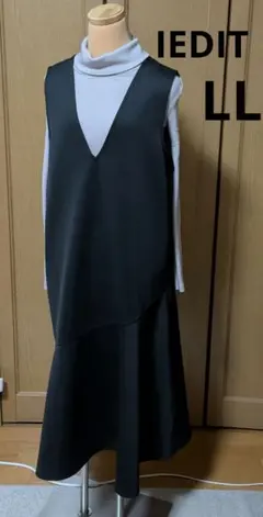 IEDIT 裾切替え　Vネックワンピース　LL