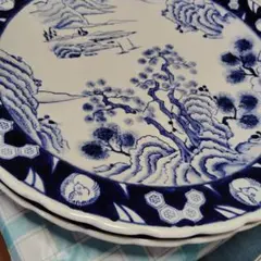 新品】萬古焼盛皿 宝舟13号 雪輪皿 染付 宝船 縁起物 大皿 飾り皿 