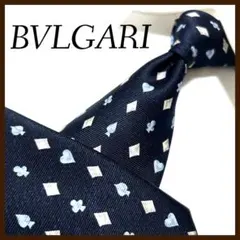 美品 ブルガリ ネクタイ シルク 小紋柄 トランプ柄 セッテピエゲ 濃紺