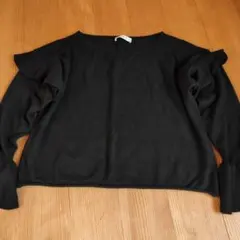 ZARA KNIT ブラック フリル袖 ニット M
