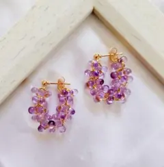 ライトアメジスト チェコビーズピアス　ハンドメイドピアス