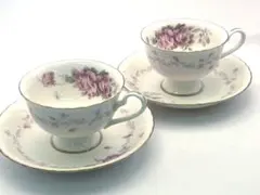 【美品】ノリタケ コンテンポラリー カップ＆ソーサー 2客セット ピンク薔薇