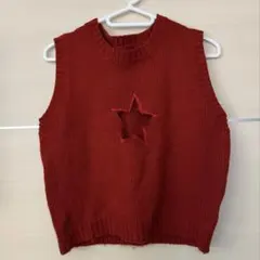 shein ROMWE ニットベスト レッド スターデザイン 星穴