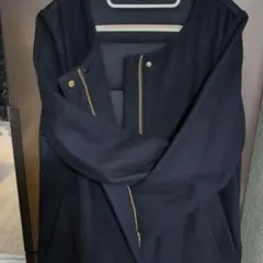 ノーカラージャケット ネイビー ゴールドファスナー