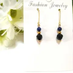 No.269   ハンドメイド天然石ピアス　ブラックオニキス　ラピスラズリ