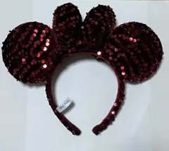 ミッキー耳風カチューシャ ワインレッド スパンコール