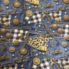 1M立体感デニム風豹柄　チェーンパッチワークシーチングプリント生地コットン布地