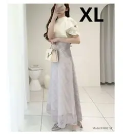 mily bilet ダブルフリル袖チェックレースドッキングワンピース