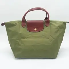 【A4可】ロンシャン　トートバッグ　プリアージュ　レザー　ナイロン　緑　ロゴ金具