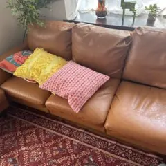 ソファーベッド キャメル 小テーブル付き レザーファブリック ソファ