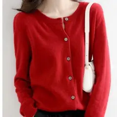 新品 赤 カーディガン レッド フリーサイズ ニット 着回し　セーター