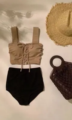 セパレート水着 ベージュ・ブラック サイズFのサムネイル