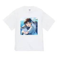 サイズ変更可能❣️ハイクオリティー Tシャツ 少年 海 イルカ ホワイト Lサイズ