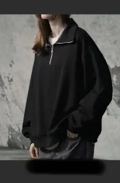 EMMA CLOTHES ハーフジップスウェット ブラック Lのサムネイル
