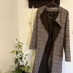 シンプリシテェゆったりオーバーサイズグレンチェックチェスターコート 