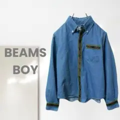 g3【ビームス】デニムシャツ/美品 花柄 刺繍 人気 羽織り 青 フリーサイズ