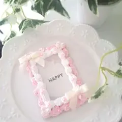 ピンク系　ホイップトレカケースデコ　Ｂ8　横入れ　リボン　パール　プレゼント