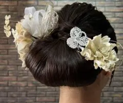 成人式 髪飾り 振袖 前撮り 白 シャンパンゴールド チュール 水引 結婚式