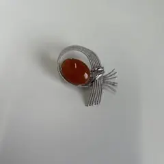 天然石 瑪瑙（メノウ） ブローチ シルバーカラー 昭和レトロ ヴィンテージ