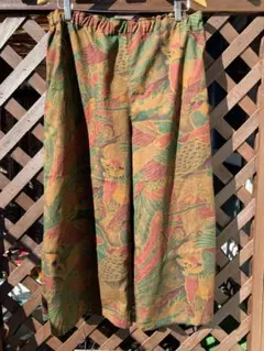 ラスト再販なし！渋〜い柿渋染めしたような幟旗生地　鳳凰　コットン ワイドパンツ