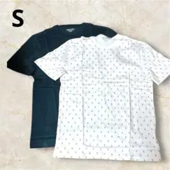 メンズ Tシャツ 2枚組 白柄物 ネイビー S
