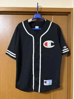 Champion　ブラック　メッシュ　ベースボールシャツ　M
