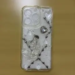 iPhone用透明ケース ハートとチェリーのデザイン