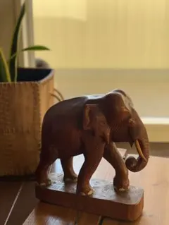 木製 置物　木彫り 象 アンティーク エスニック 装飾