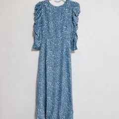 ブルー ドット柄 ロングワンピ F 新品