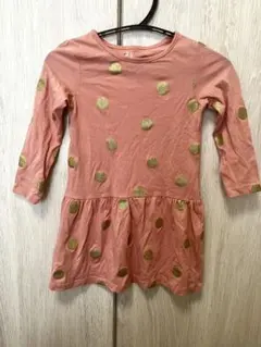H&M ワンピース 90 ピンク×ゴールド ドット 薄手 春夏 涼しい